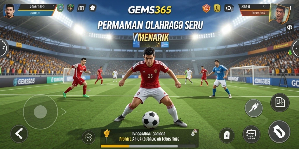 Screenshot utama GEMS365 menampilkan aksi olahraga yang mendebarkan.