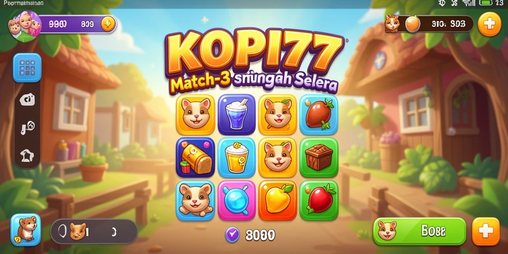Screenshot gameplay KOPI77 menampilkan aksi penggabungan item Match-3 yang seru.
