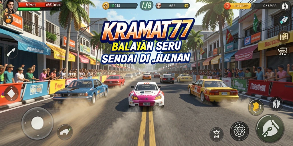 Screenshot KRAMAT77 menampilkan aksi balapan yang intens dan grafis yang menakjubkan.