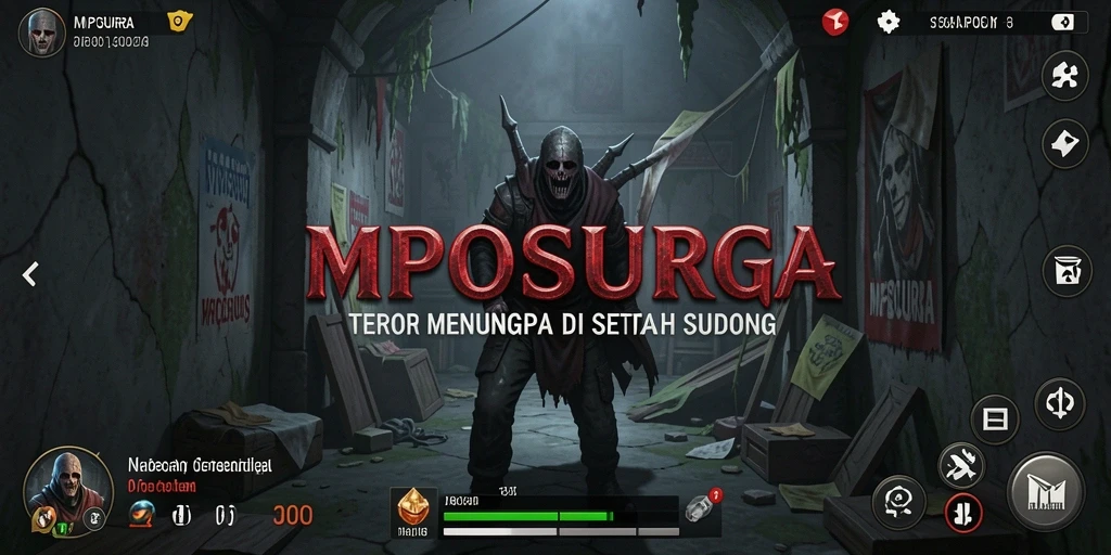 Screenshot gameplay MPOSURGA menampilkan suasana mencekam di dunia horor.