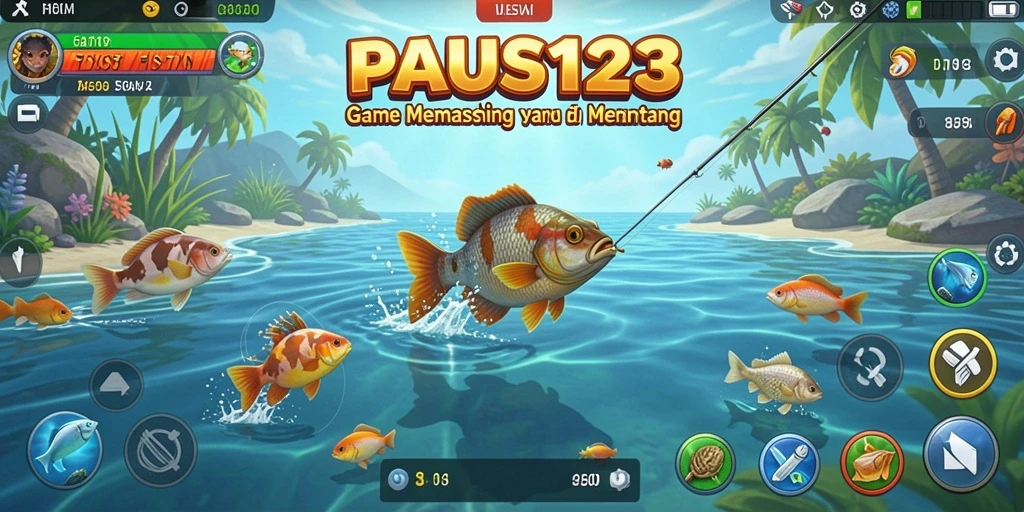 Screenshot utama PAUS123 menampilkan momen seru saat memancing.