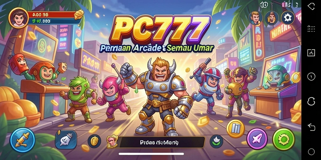 Screenshot utama PC777 menampilkan gameplay Arcade yang seru dan menantang.
