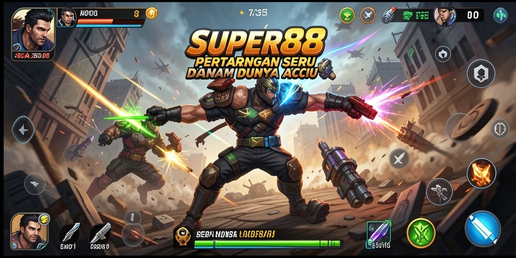 Screenshot gameplay SUPER88 menampilkan aksi pertarungan yang mendebarkan.