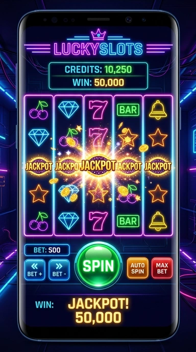 Tampilan antarmuka aplikasi luckyslots yang menarik dan mudah digunakan.